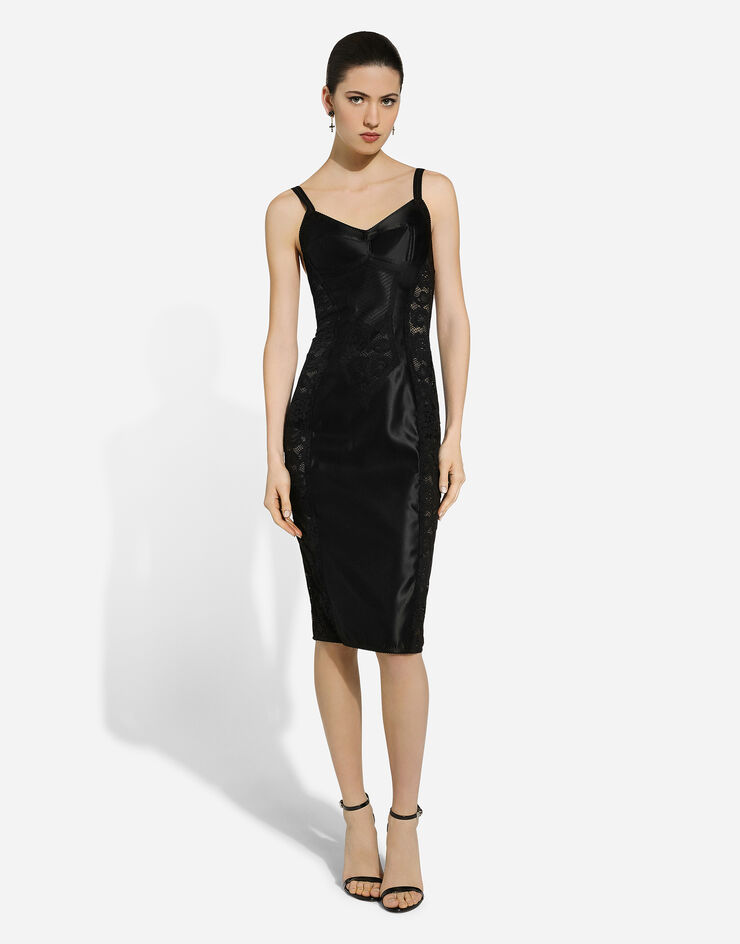 Dolce & Gabbana Satin and lace calf-length corset dress Black F6JKZTGDCL9