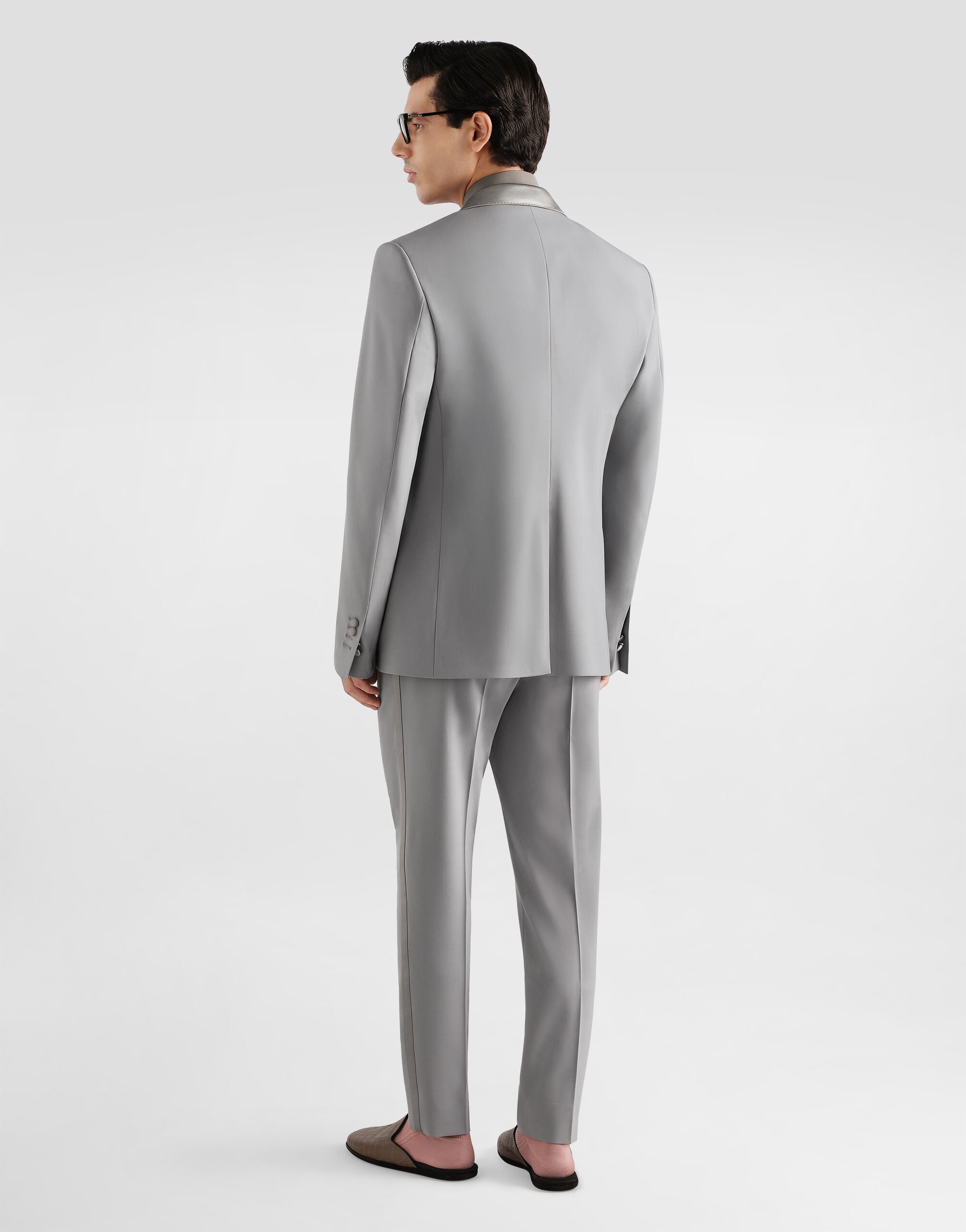 Sicilia light single-breasted micro-rib tuxedo jacket in Grey for