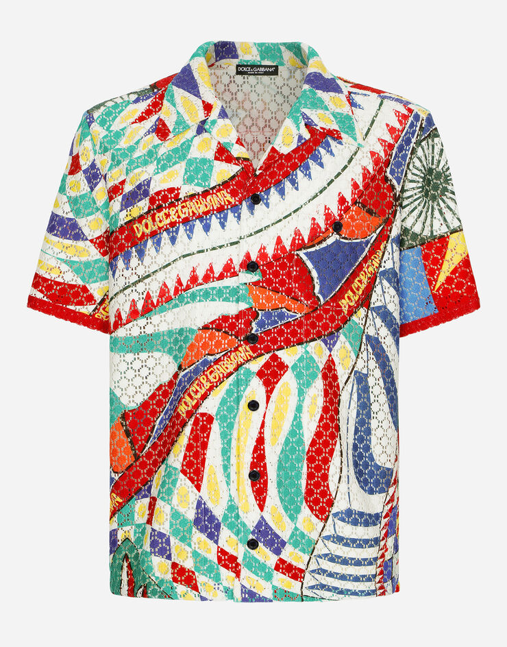 Dolce&Gabbana Carretto-print crochet Hawaiian shirt Multicolor G5JH9TGG420