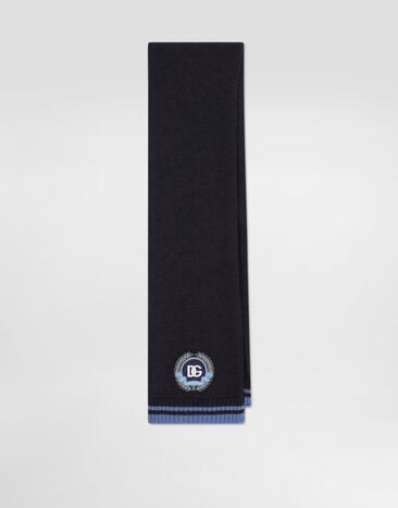 Dolce & Gabbana Knitted scarf with DG patch embroidered Blue LBKAG6JDVBI