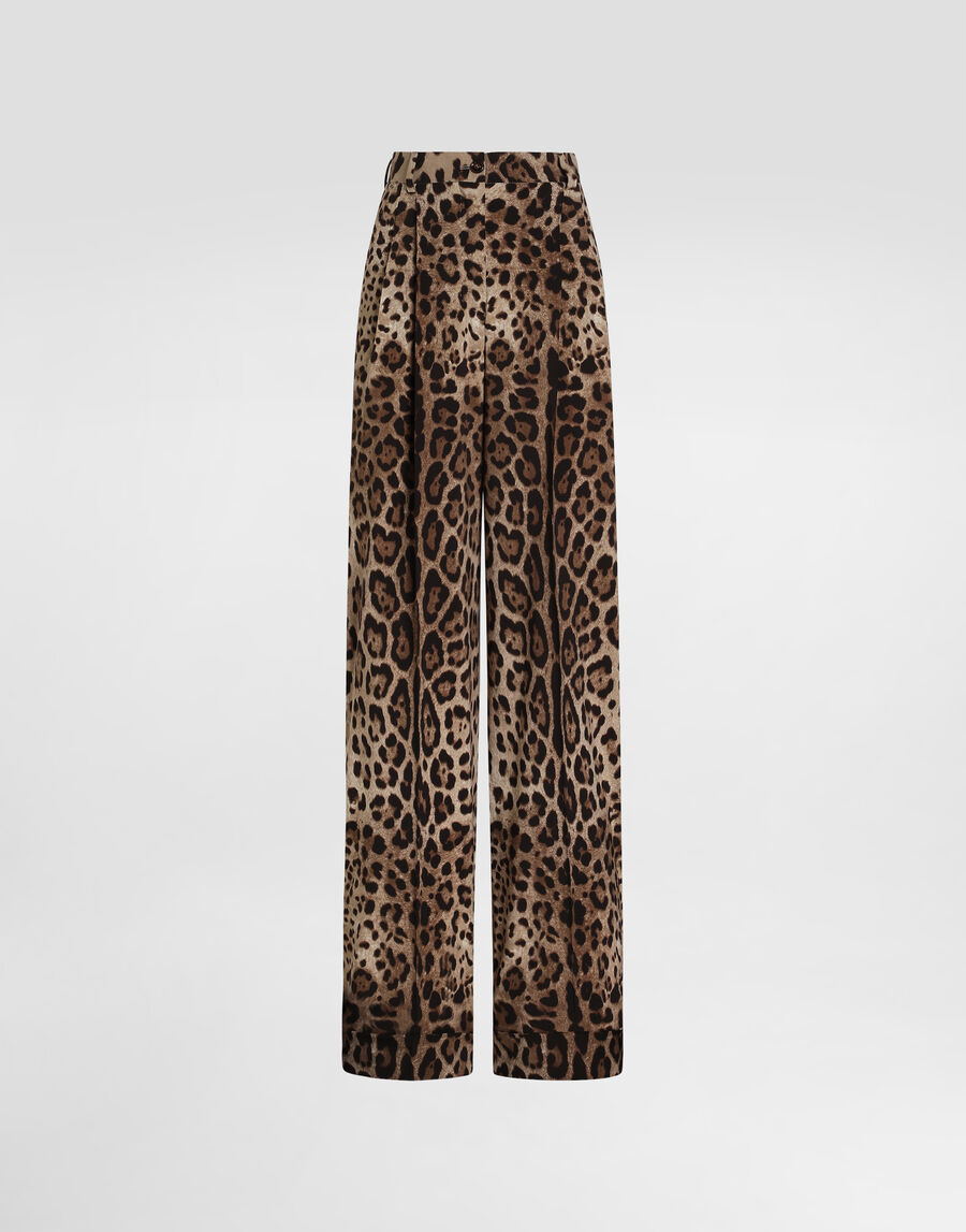Leo-print wool trousers