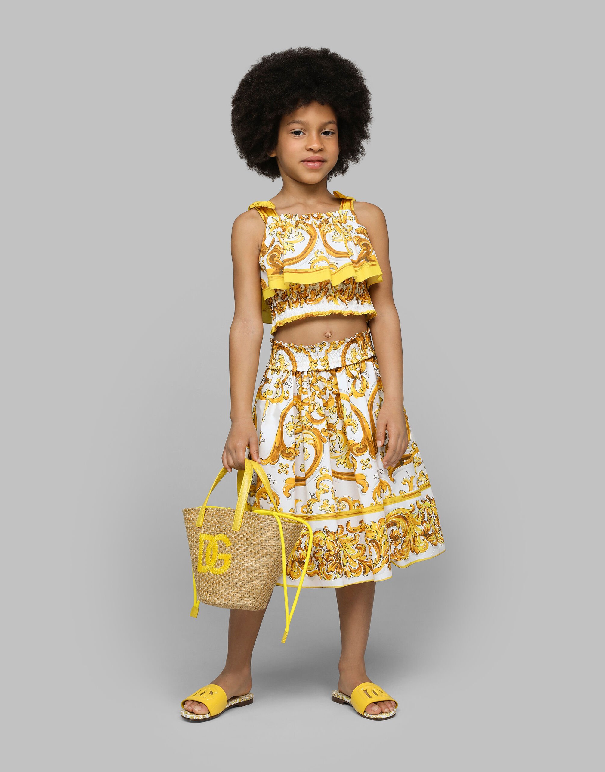 Poplin skirt with yellow majolica print