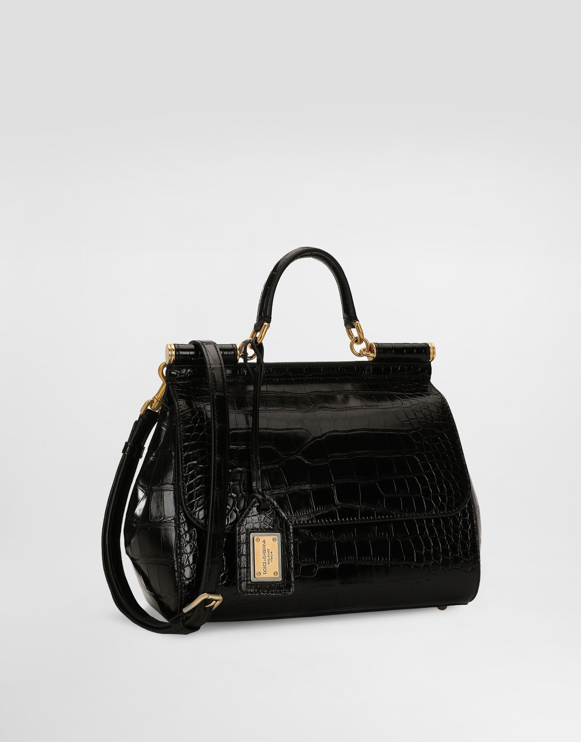 Large Sicily handbag in alligator leather in Black for Women