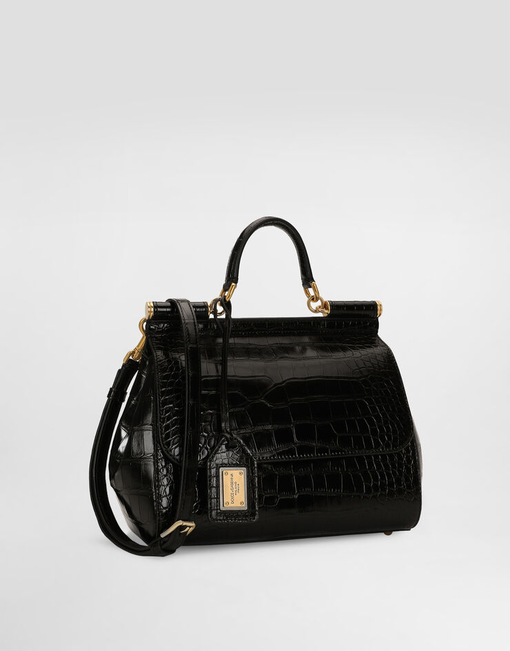 Dolce & Gabbana Bolso de mano Sicily grande de caimán Negro BB6002B2EM0