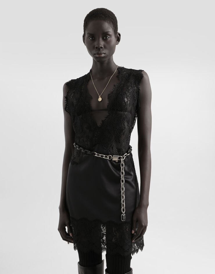 Dolce & Gabbana Short dress with lace Black F60FJTGDDI7