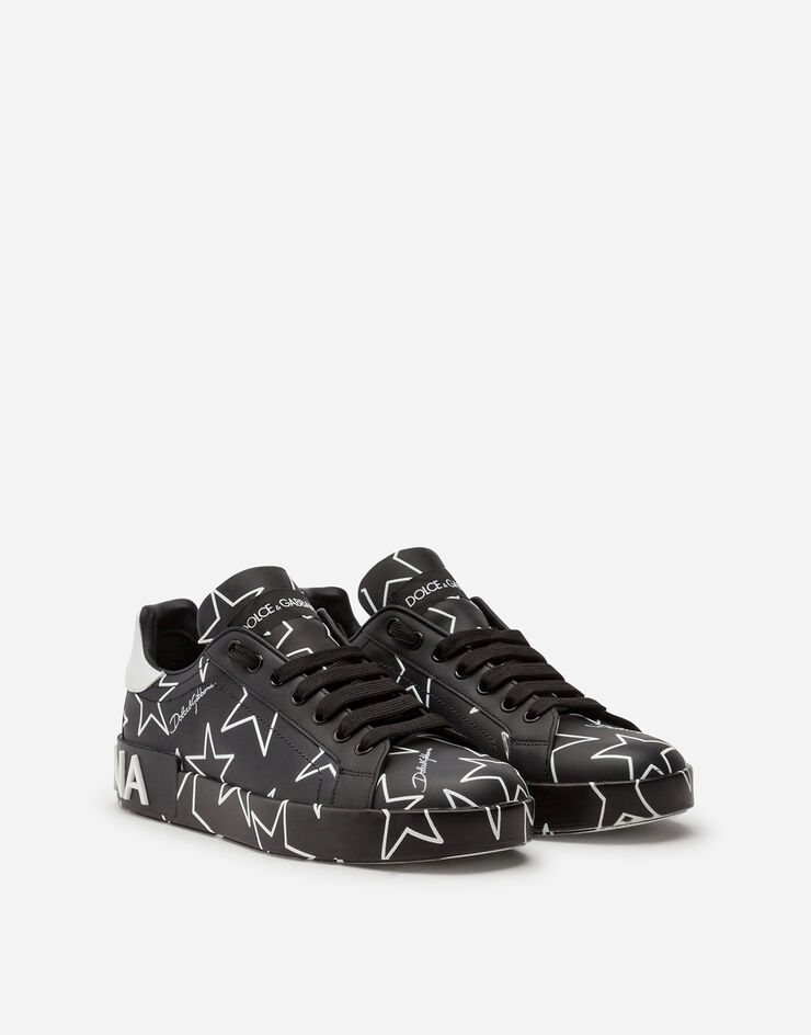 Dolce & Gabbana CALFSKIN NAPPA PORTOFINO SNEAKERS WITH MIXED STAR PRINT BLACK CK1544AJ609