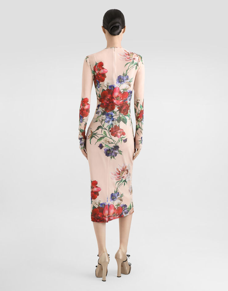 Dolce & Gabbana Robe mi-longue en tulle à imprimé fleurs Imprimé F6IAPTFSUBV