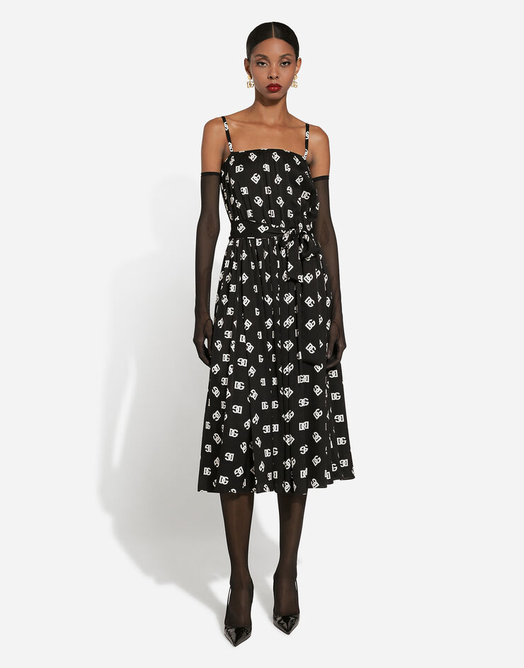 Dolce & Gabbana Charmeuse calf-length dress with all-over DG logo print Print F6DLKTFSA4I