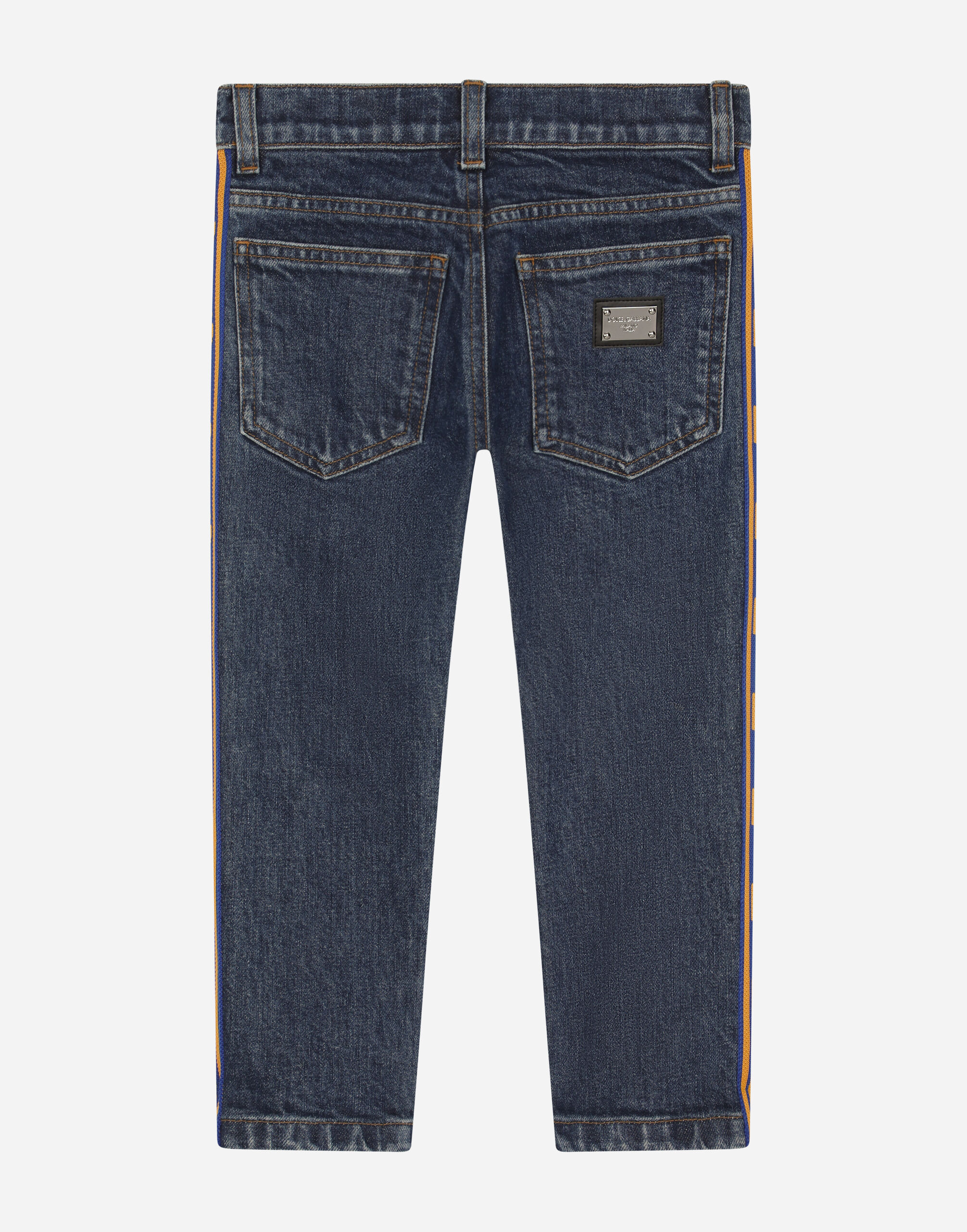 Regular-fit blue stretch denim jeans with logo band in Multicolor