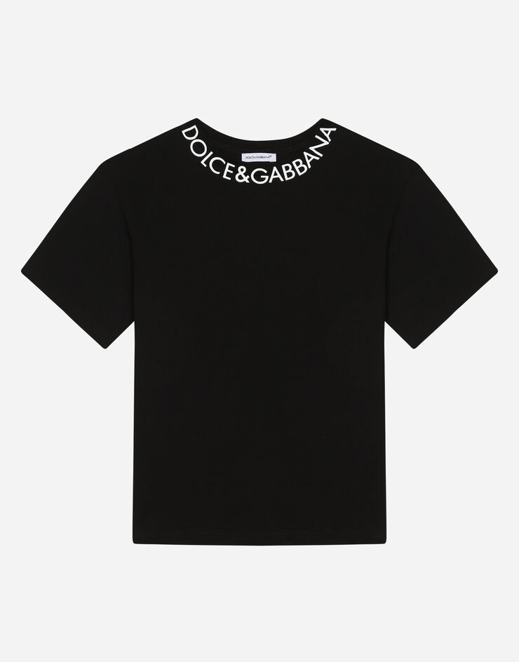 Jersey T-shirt with logo print in Black | Dolce&Gabbana®