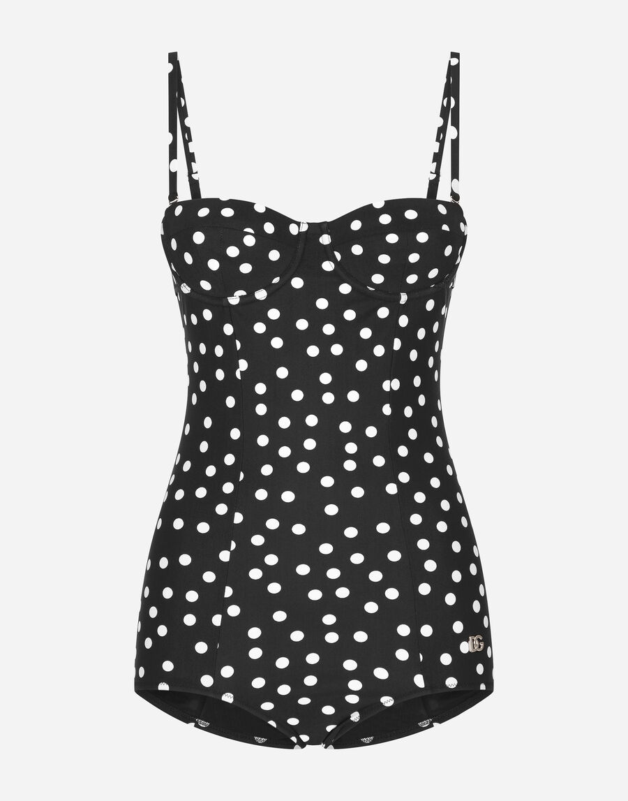 Polka-dot balconette one-piece swimsuit