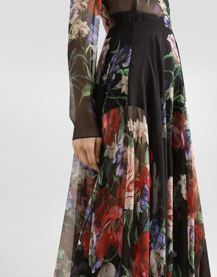 Dolce & Gabbana Vestido longuette de chifón con falda plato y estampado a flores Imprima F6TUHTIS1Y7
