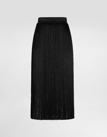 Dolce & Gabbana Long fringed skirt in satin Black F4DGATGDDZX