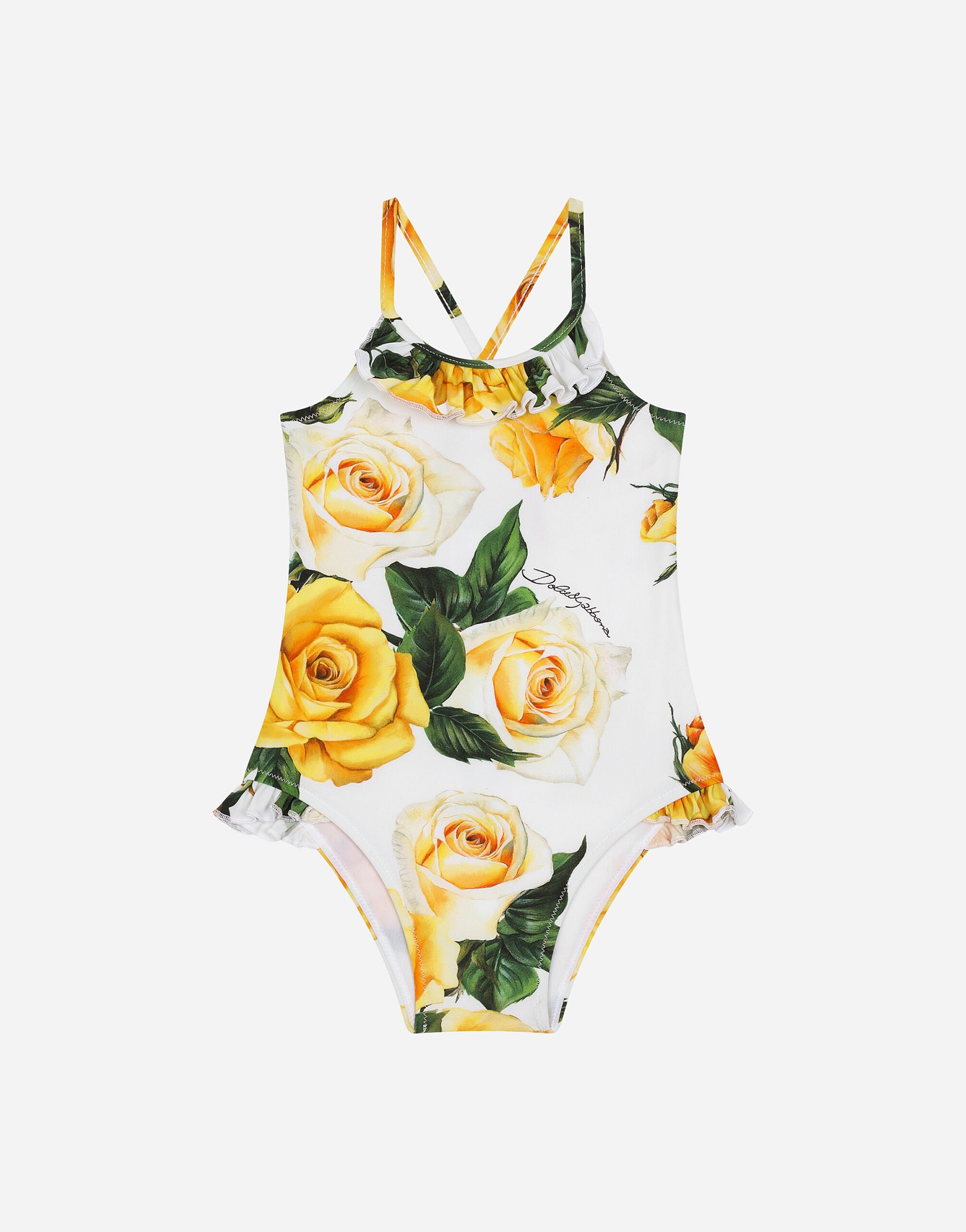 Dolce & Gabbana Spandex one-piece swimsuit with yellow rose print Print L2J835G7M6I