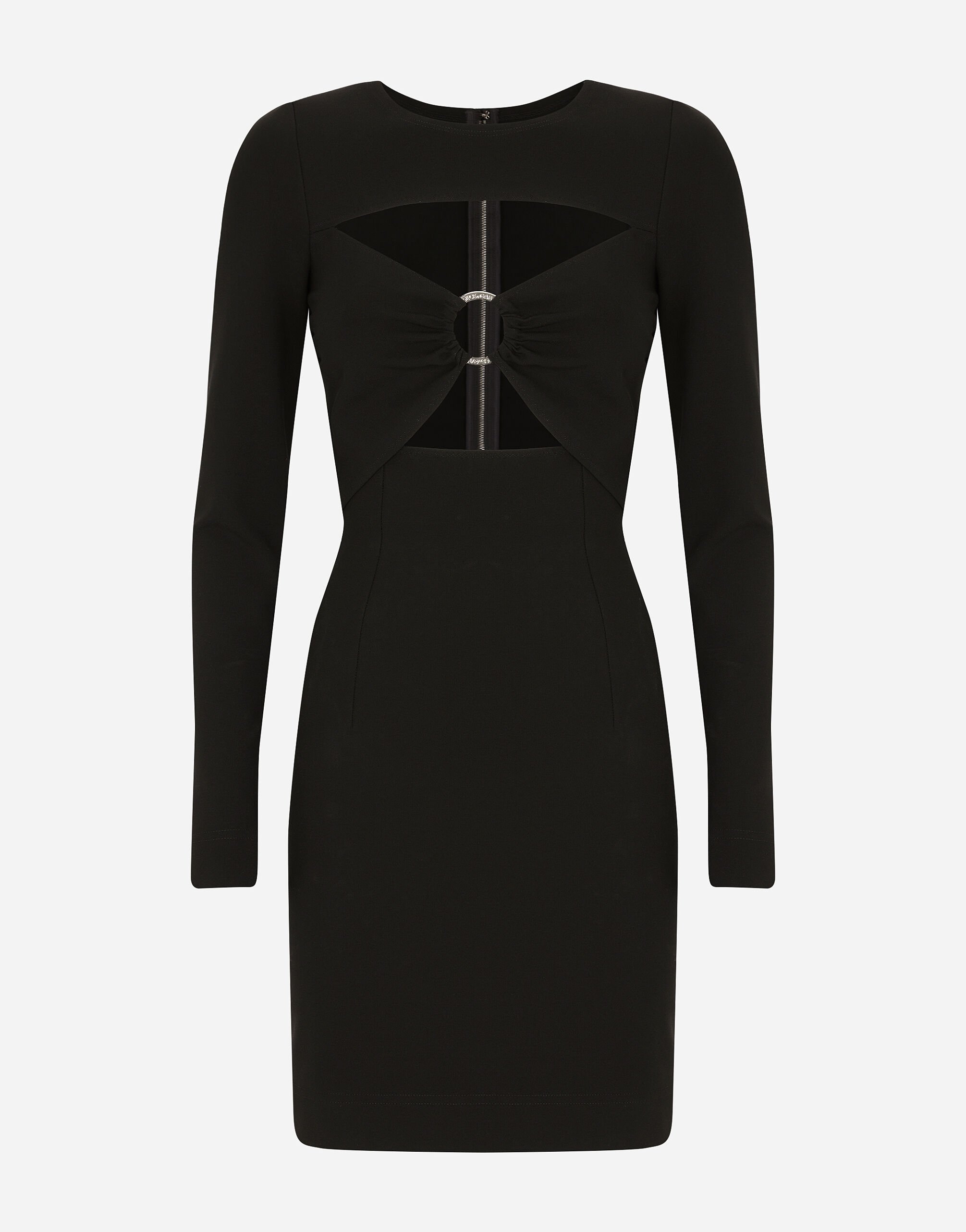 Dolce & Gabbana Short jersey dress with ring embellishment Black F6K2WTFURAG