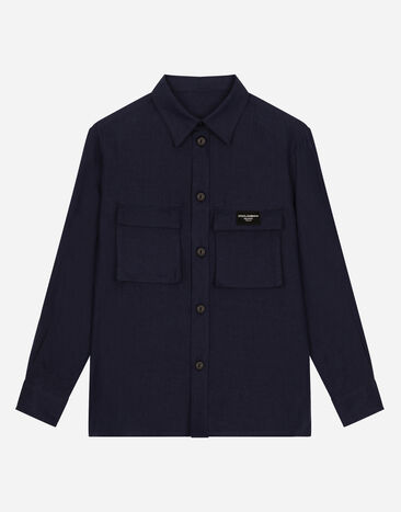 Dolce & Gabbana Linen shirt with logo tag Print L4JTHQG7L7H