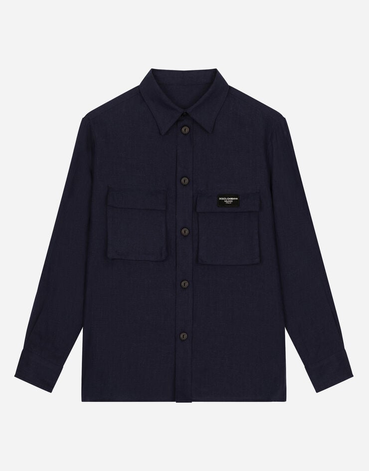 Dolce & Gabbana Linen shirt with logo tag Azul L44S01FU4LG