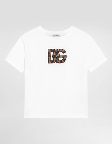 Dolce & Gabbana Jersey t-shirt with leopard-print DG patch White L5JTOXG7P0J
