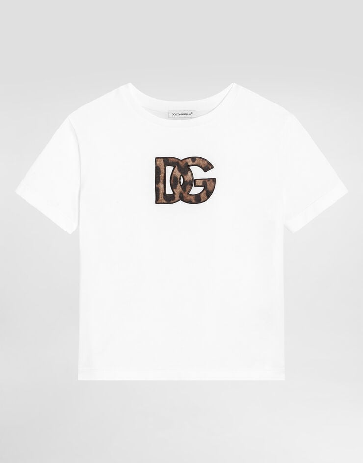 Dolce & Gabbana Jersey t-shirt with leopard-print DG patch Dolce & Gabbana Jersey t-shirt with leopard-print DG patch White L5JTOXG7P0J