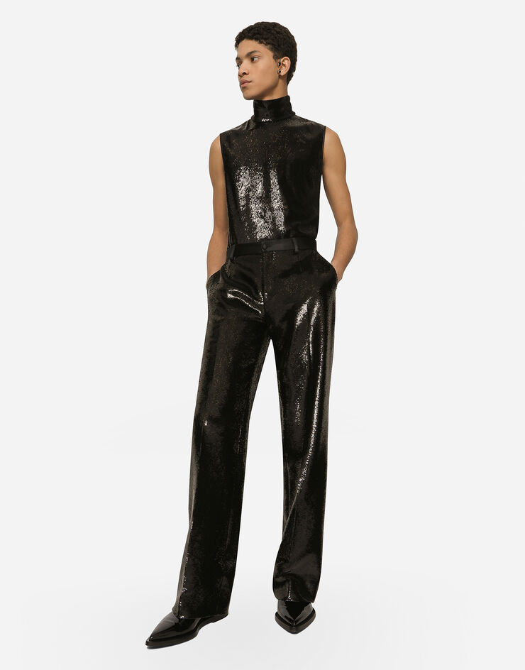 Dolce&Gabbana Pantalon jambe droite à paillettes Noir GYZMHTFLSIM