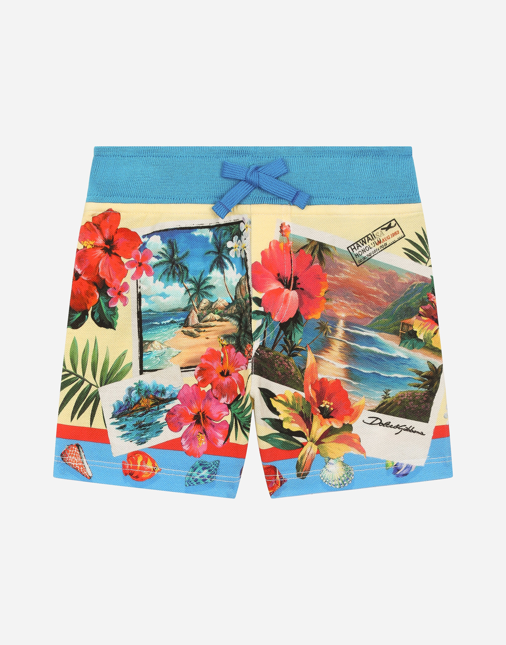 Dolce & Gabbana Jersey jogging shorts with Hawaiian print Beige L13Q08FUFJR