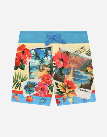 Dolce & Gabbana Jersey jogging shorts with Hawaiian print Print L1JQT8II7EI