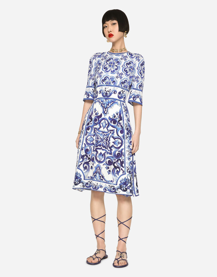 Dolce & Gabbana Majolica-print charmeuse midi dress Multicolor F6ADSTHPABL