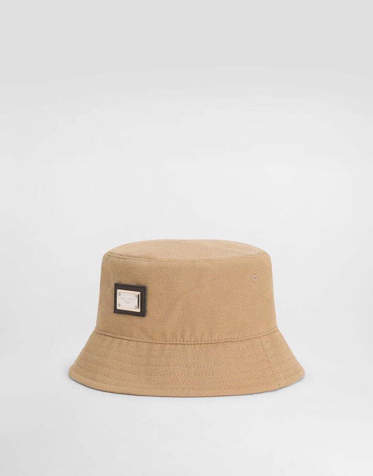 Dolce & Gabbana Canvas bucket hat with branded tag Beige LB5H55G7O3A