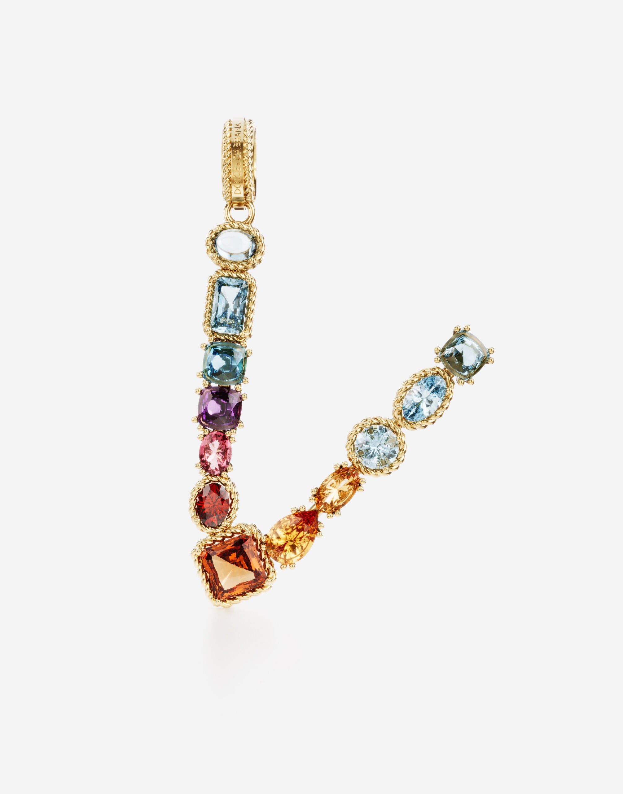 Dolce & Gabbana Подвеска в форме буквы V Rainbow alphabet из желтого золота 18 карат с разноцветными камнями ЗОЛОТОЙ WANR1GWMIXA