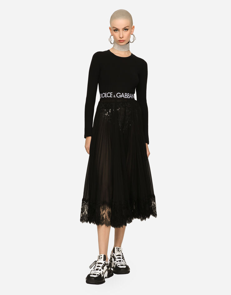Dolce & Gabbana Короткая футболка с длинным рукавом из джерси с фирменной резинкой черный F8N51TFUEEY