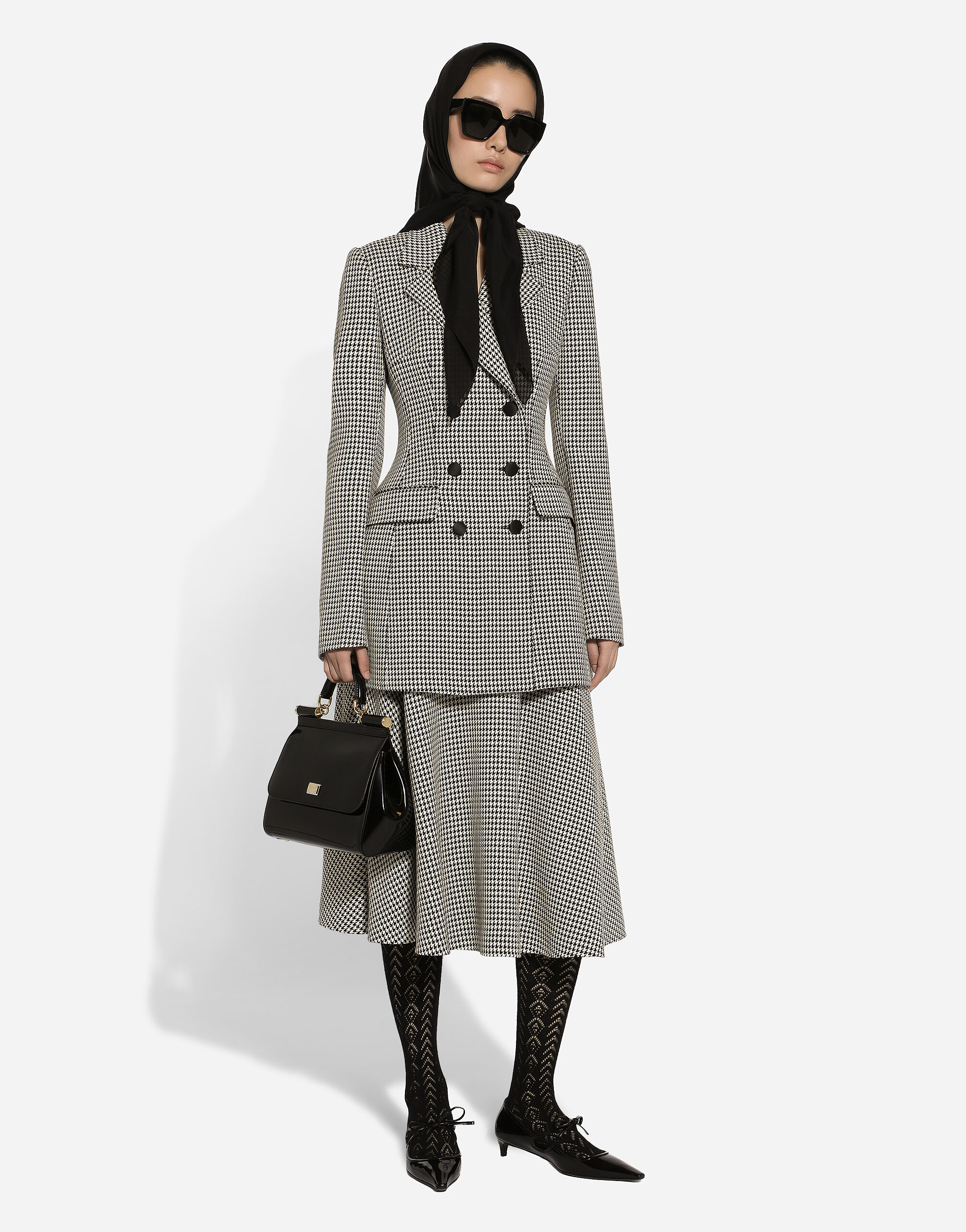 Gonna longuette a ruota in pied de poule di lana in Multicolore da Donna Dolce Gabbana