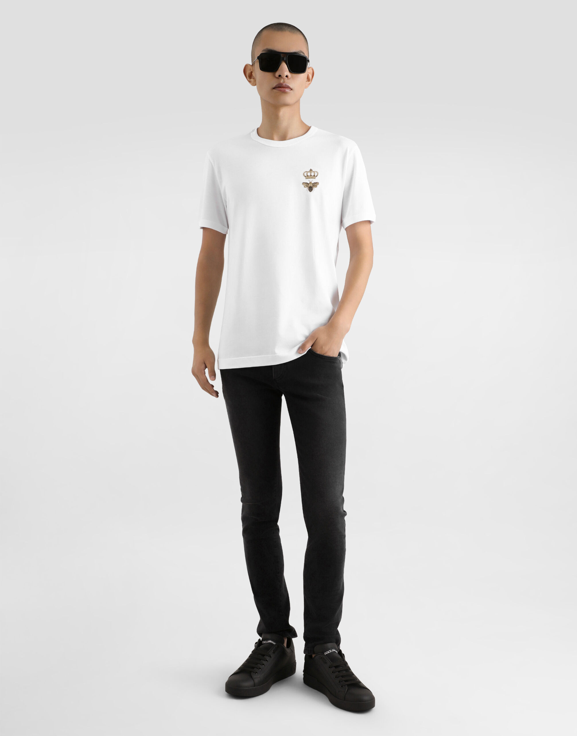 Cotton T-shirt with embroidery in White for Men