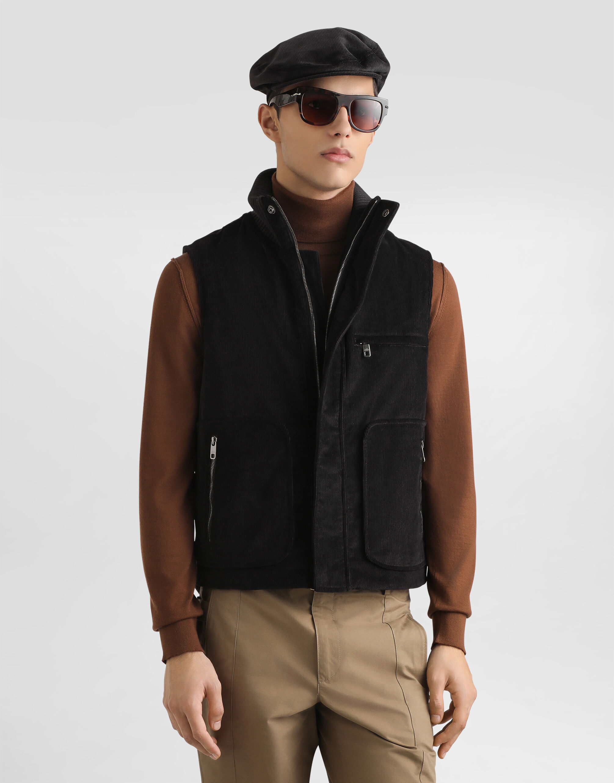 Sleeveless fine-wale corduroy gilet in Brown for Men