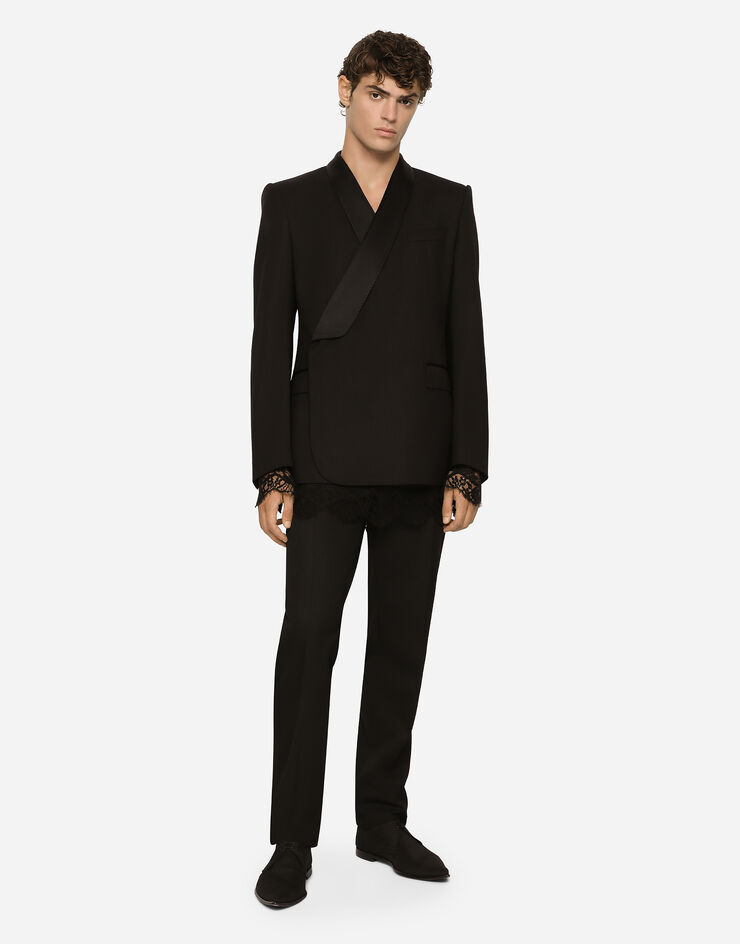 Dolce & Gabbana سروال توكسيدو محبوك من صوف مرن أسود GWZXMTFUBE7