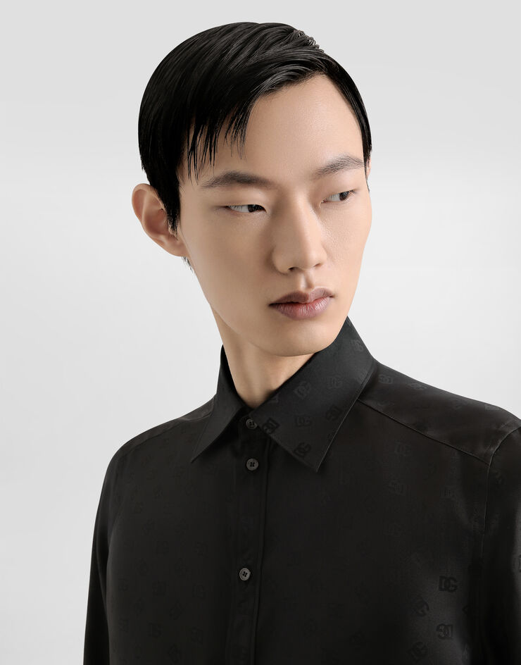 Dolce & Gabbana Camicia martini in seta jacquard logo DG Nero G5MM4TFJ1JY