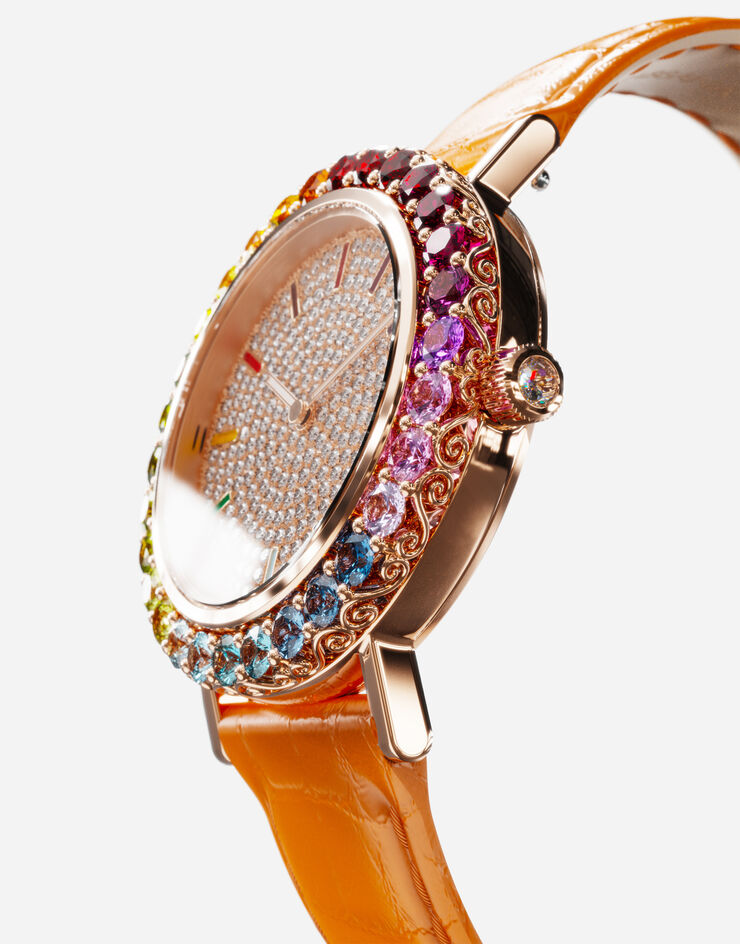 Dolce & Gabbana Montre Iris en or rose avec pierres multicolores et diamants Orange WWLB2GXA0XA