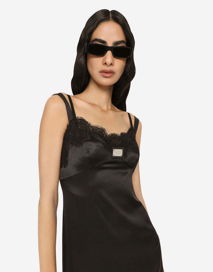 Dolce&Gabbana Long satin slip dress with the Dolce&Gabbana tag Black F6DAETFURAG