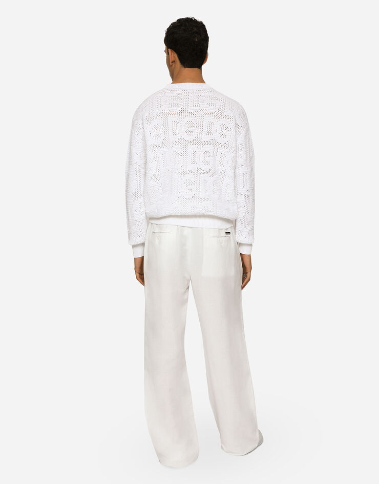 Dolce & Gabbana Cotton jacquard sweater with all-over jacquard DG White GXQ47TJBCAD