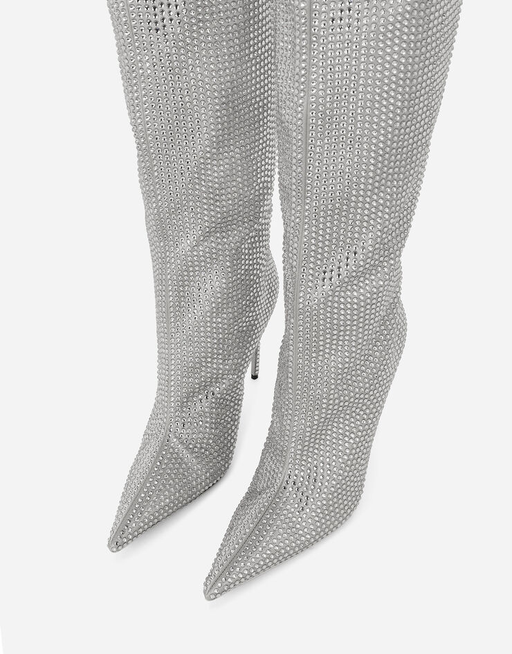 Dolce & Gabbana KIM DOLCE&GABBANA Satin boots with fusible rhinestones Grey CU1011AM778