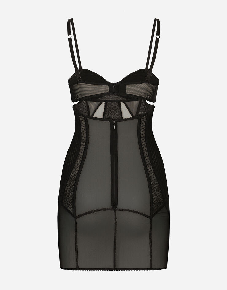 Dolce & Gabbana Miniabito in tulle con dettagli corsetteria Nero F6JAZTFLRDA