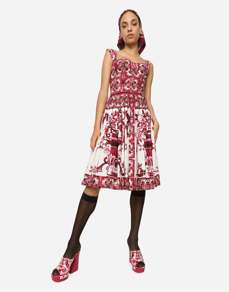 Dolce & Gabbana Bustier midi dress in Majolica-print poplin Multicolor F6ADLTHH5A0