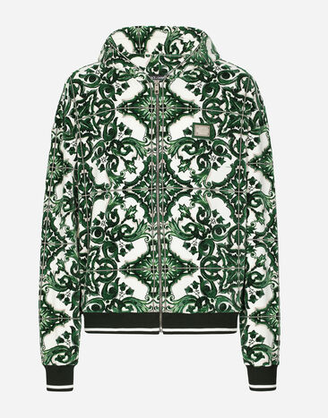 Dolce & Gabbana Sudadera con capucha y cremallera con estampado Maiolica Verde G9BDXZG7NON