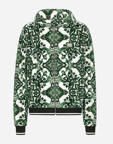 Dolce & Gabbana Zip-up hoodie with majolica print Print G9AYCTHJMP9