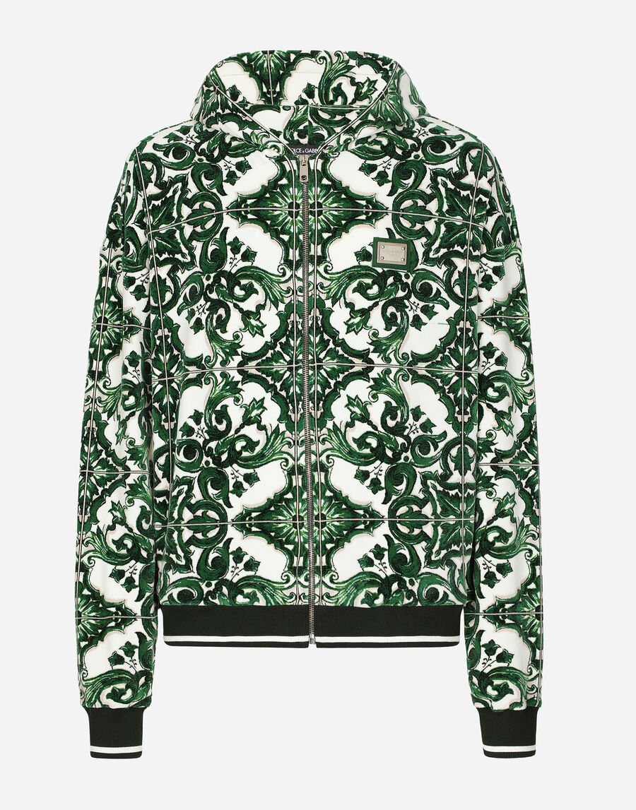 Zip-up hoodie with majolica print