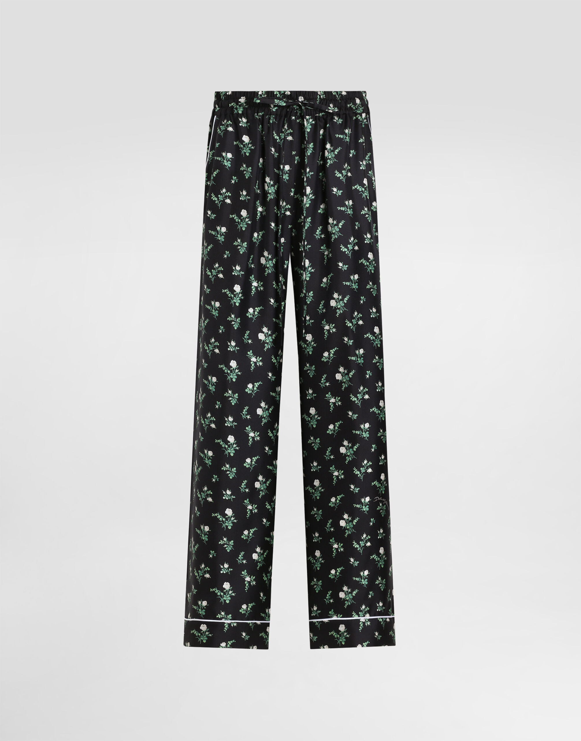 Roses and lilies of the valley-print twill vanity trousers in