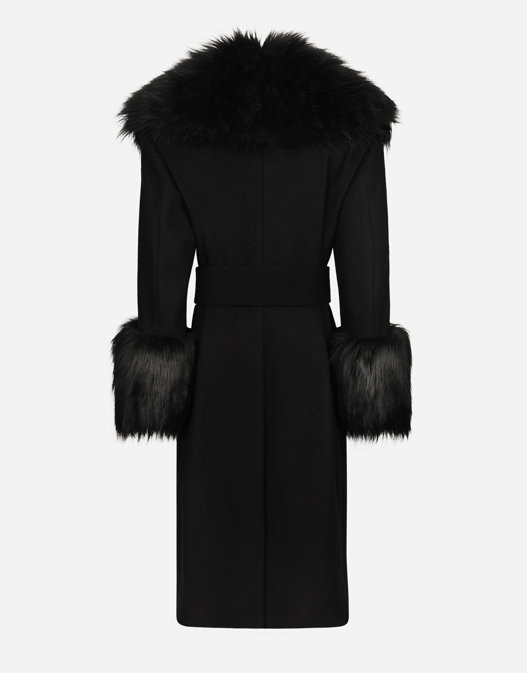 Long black coat with fur collar on sale