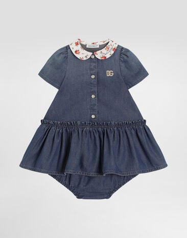 Dolce & Gabbana Chambray dress with logo embroidery Multicolor L24DO6LDD72
