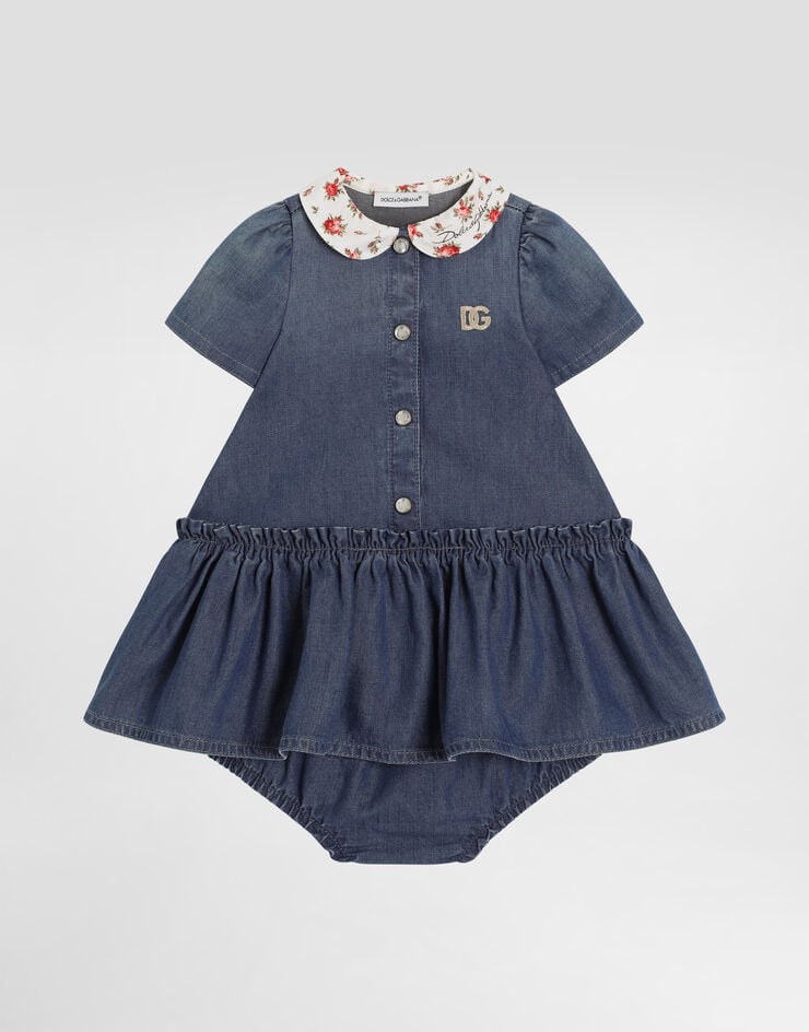 Dolce & Gabbana Chambray dress with logo embroidery Multicolor L24DO6LDD72
