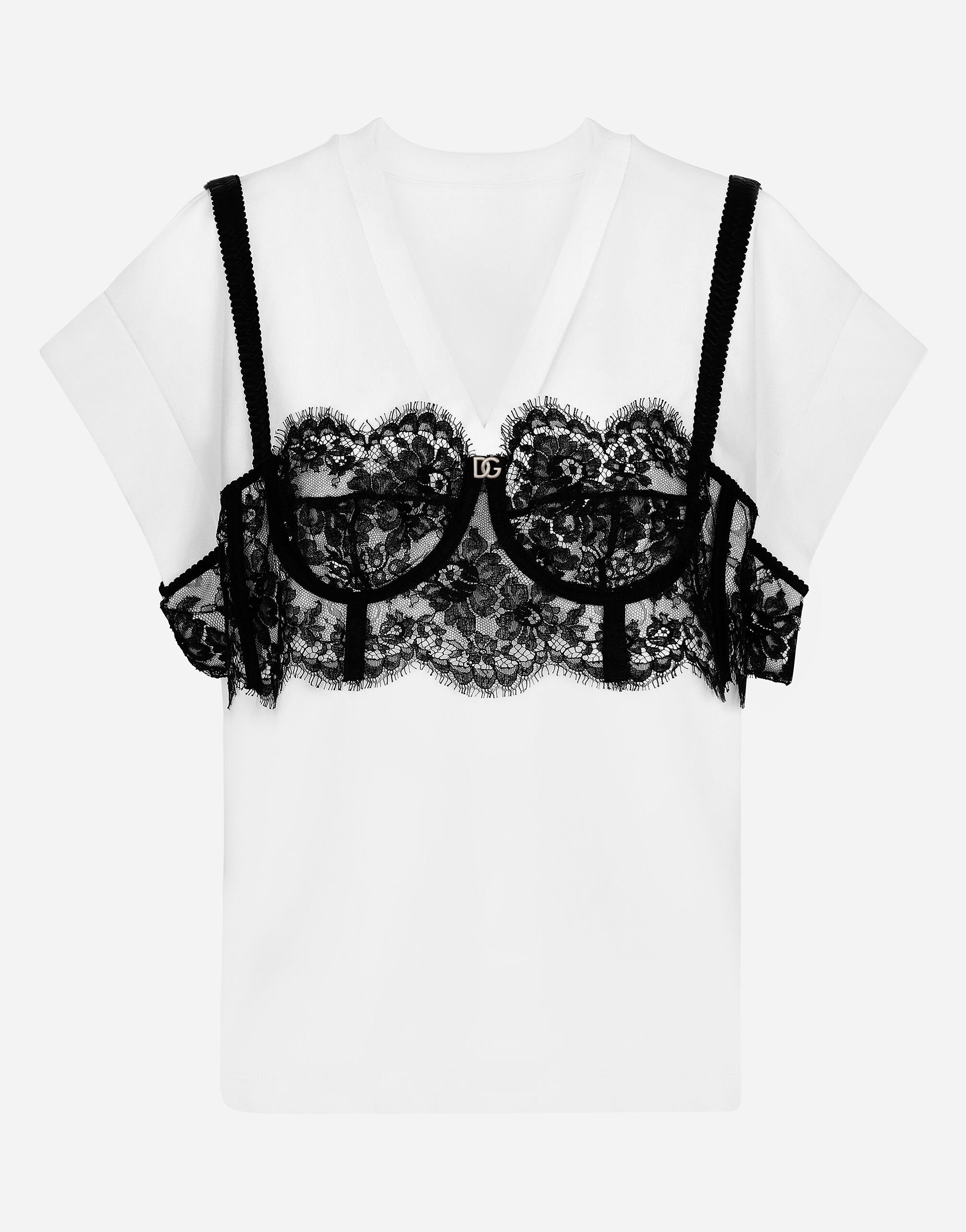 T shirt en jersey d tail bustier en dentelle en Blanc pour pour