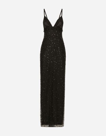 Dolce & Gabbana فستان سهل الارتداء من تول طويل مزين بحجر راين عليه بالكامل أسود LB1A58G0U05